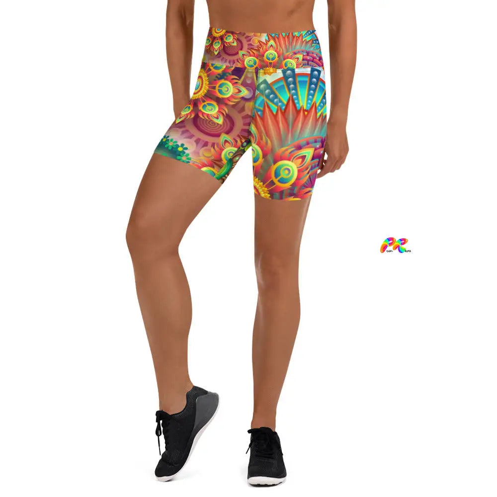 Psychedelic Peacock Yoga Shorts