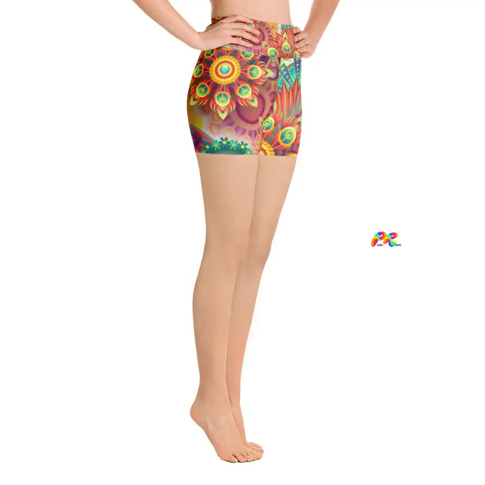 Psychedelic Peacock Yoga Shorts