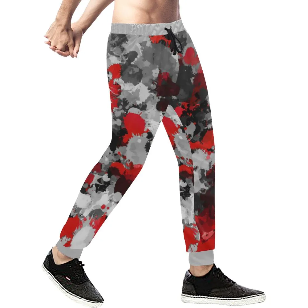 Red and Grey Paint Splatter All Over Print Light-Weight Men's Jogger Sweatpants (Non Fleece Lined)