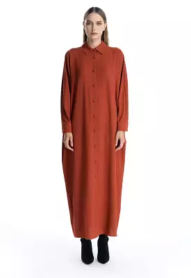 Self Fabric Button Oversized Batwing Maxi Dress