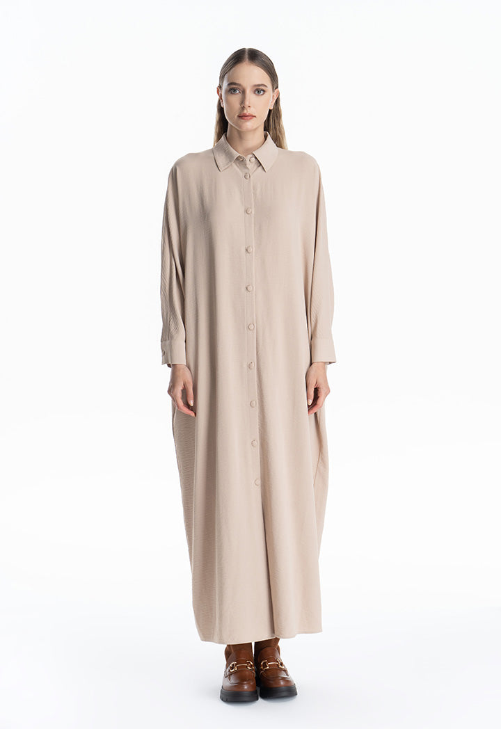 Self Fabric Button Oversized Batwing Maxi Dress