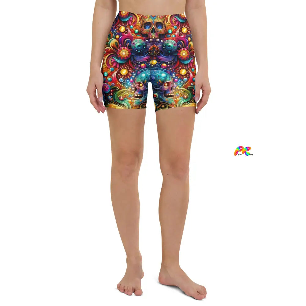 Skull Light Fantasia Rave Yoga Shorts