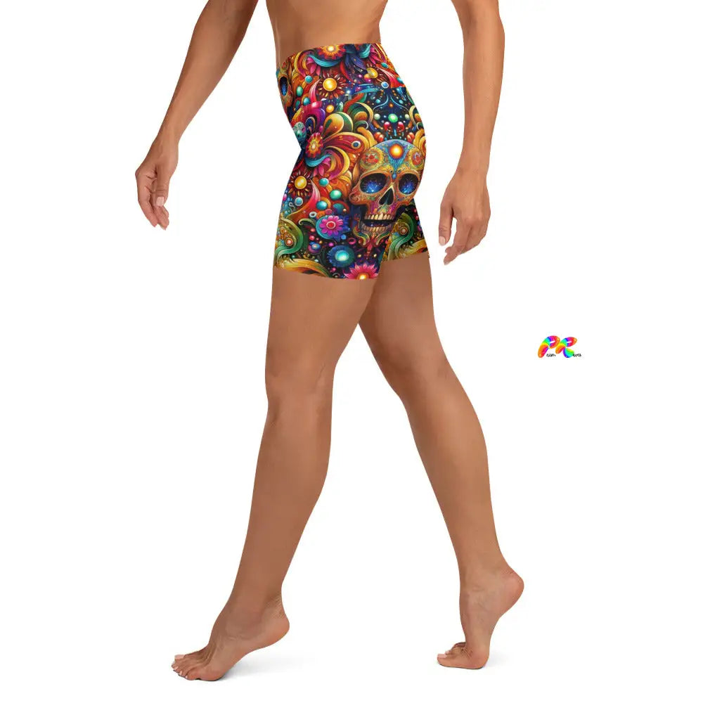 Skull Light Fantasia Rave Yoga Shorts