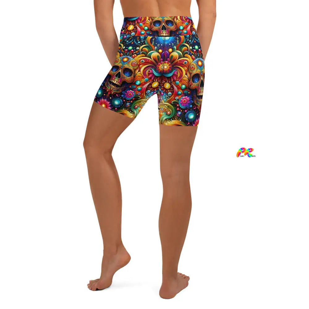 Skull Light Fantasia Rave Yoga Shorts