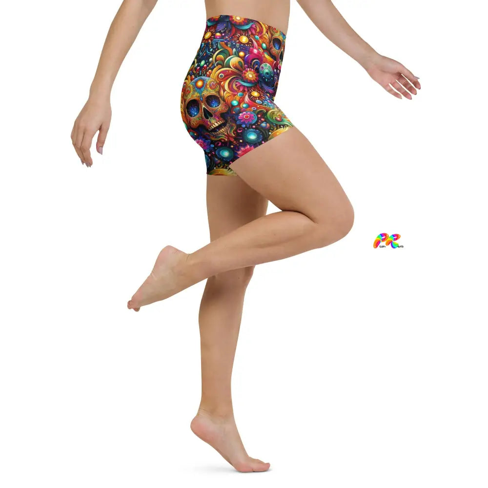 Skull Light Fantasia Rave Yoga Shorts