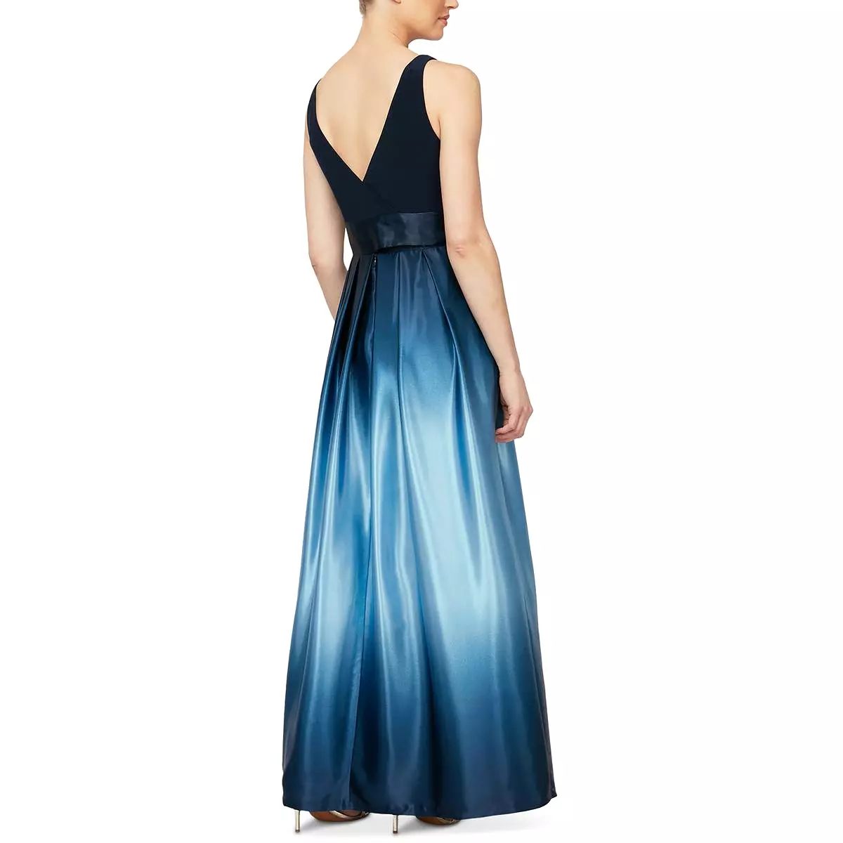 SLNY Womens Petites Ombre Satin Evening Dress