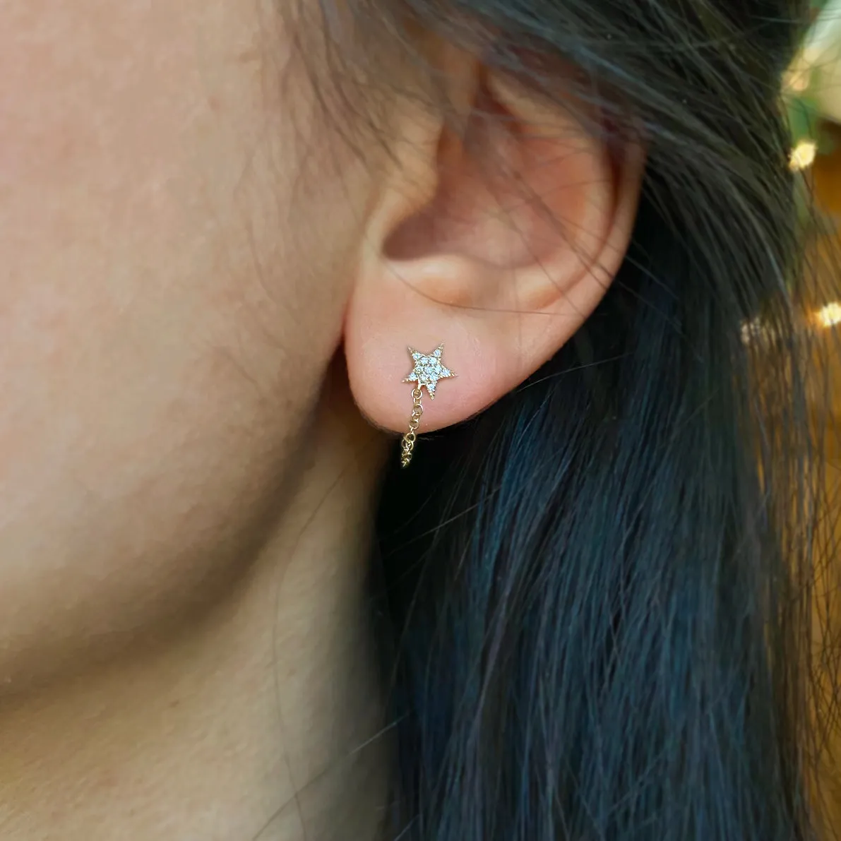 Star Chain Diamond Stud Earrings