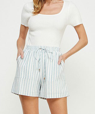 Stripe Linen Shorts - Soft Blue