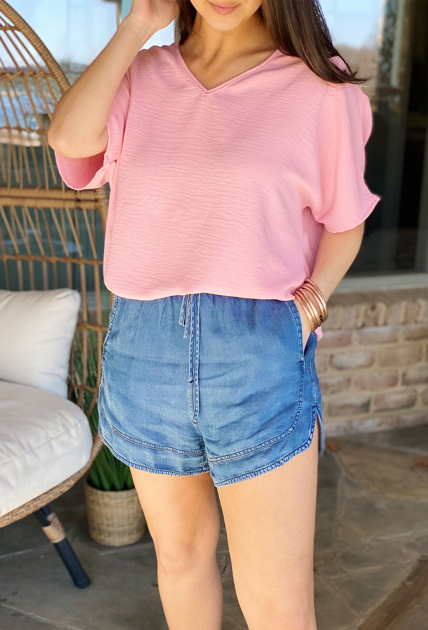 Sweet Escape Chambray Shorts in Denim Blue