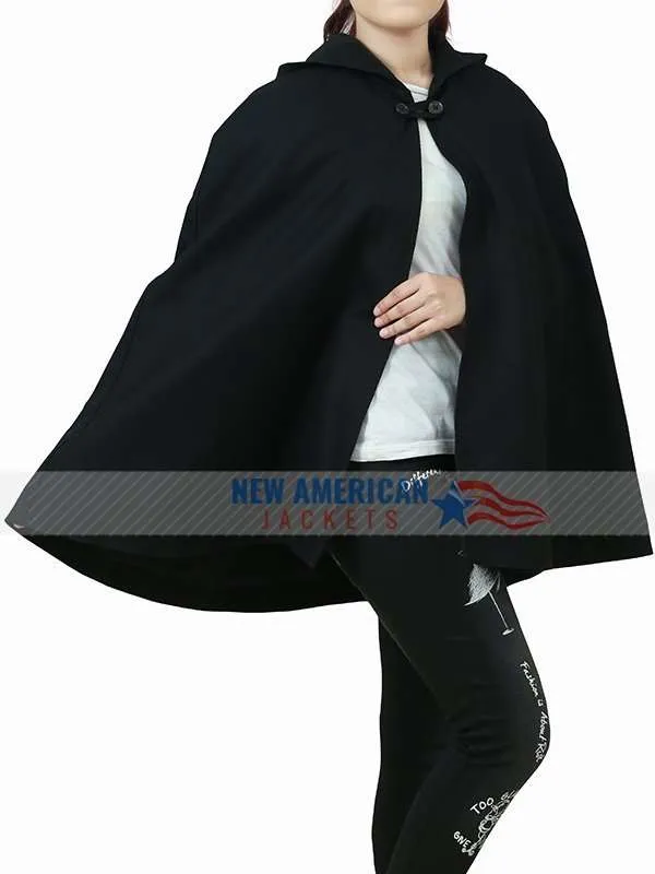 Veronica Lodge Black Hooded Cape | New American Jackets