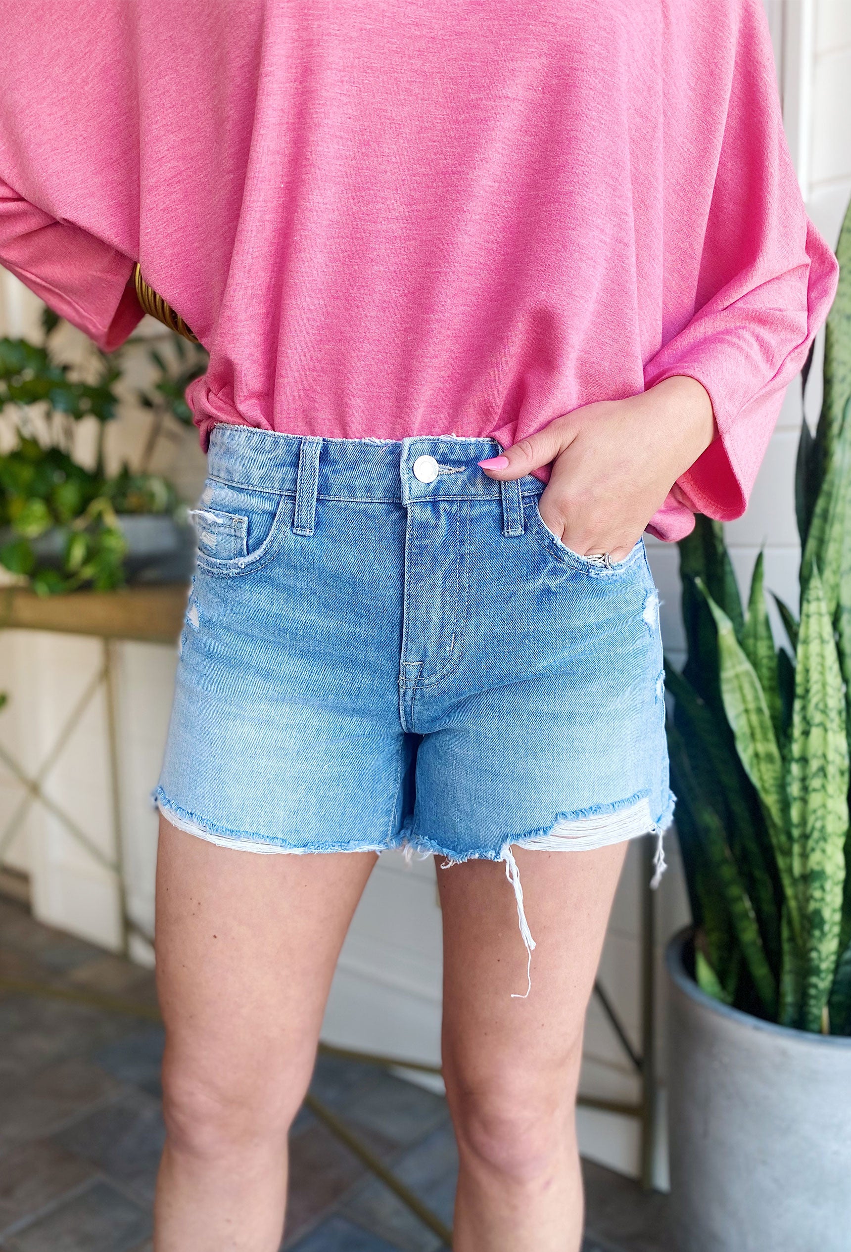 Vintage Distressed Mid-Rise Denim Shorts by Vervet