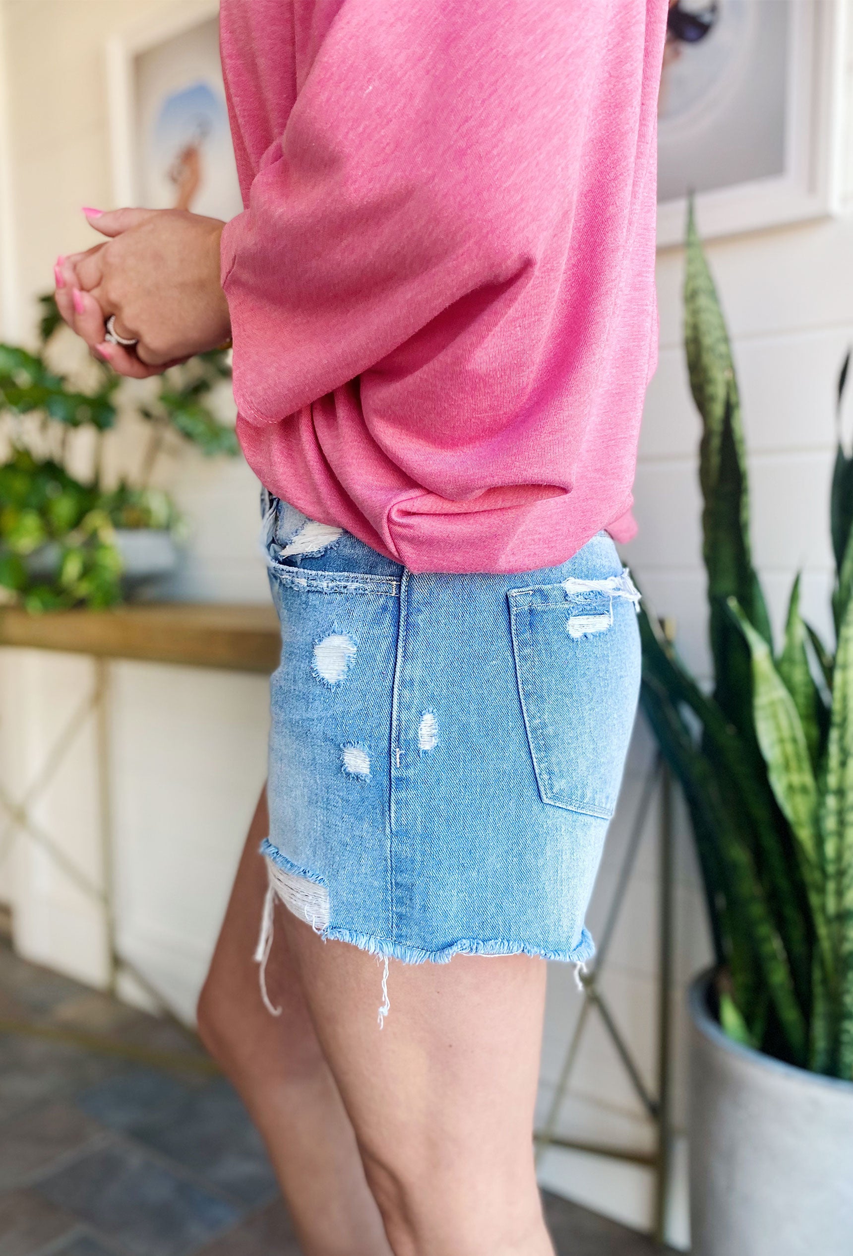 Vintage Distressed Mid-Rise Denim Shorts by Vervet