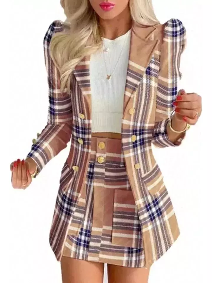 Womens Two Piece Outfits Slim Fit Button Down Blazer Jacket and Short Skirt S 001660020