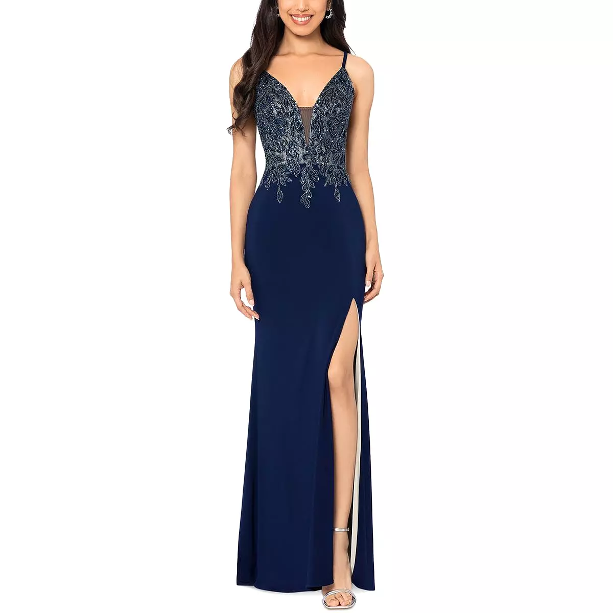 Xscape Womens Beaded Long Evening Dress