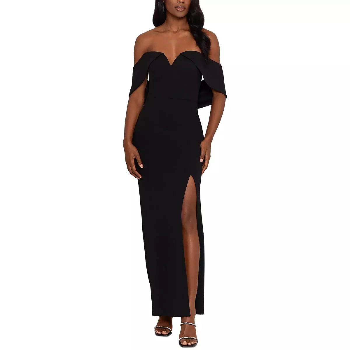 Xscape Womens Knit Off-The-Shoulder Evening Dress