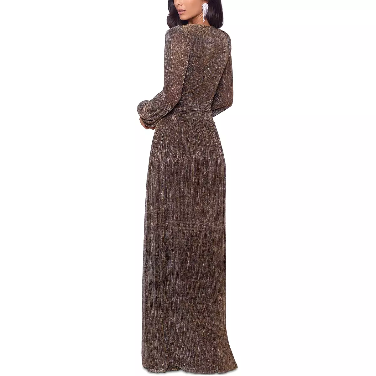 Xscape Womens Metallic Long Evening Dress