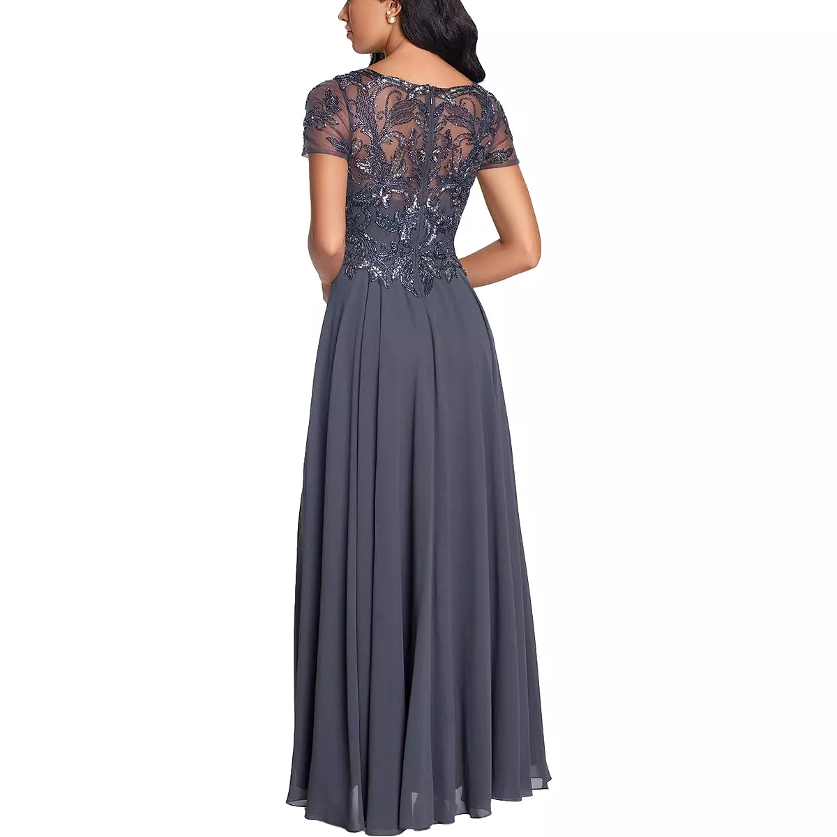 Xscape Womens Petites Chiffon Beaded Evening Dress